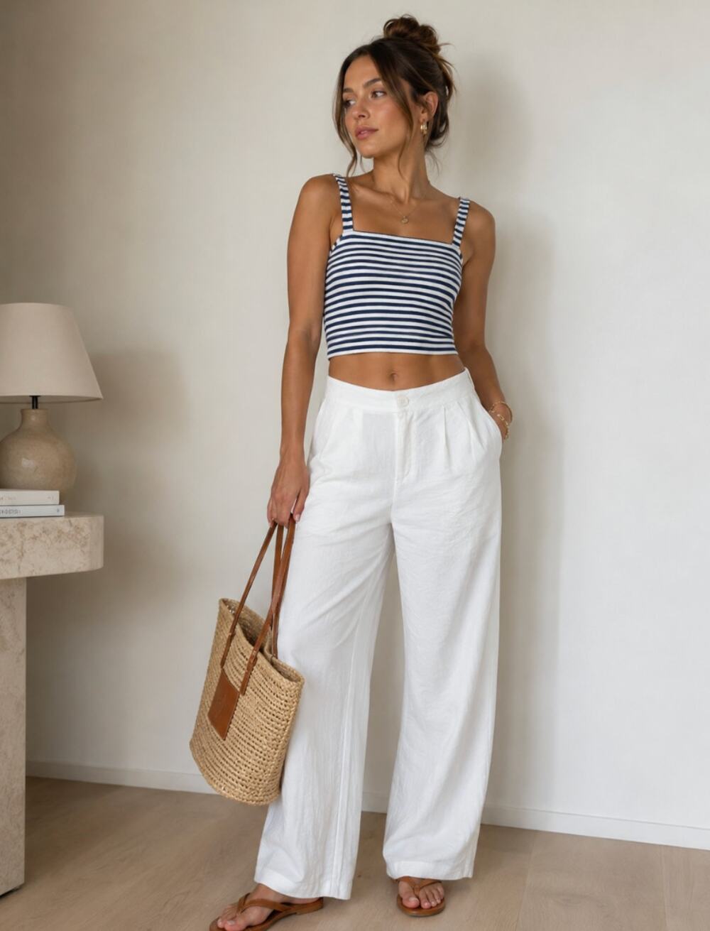 She by ND Women’s White M Yacht Preppy Trousers Minimalist Casual Closet Staple